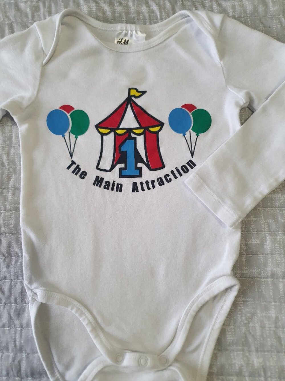 H&M Baby Long Sleeve Bodysuit Set of 2 | Circus 1st Birthday - Size 12-18 Months
